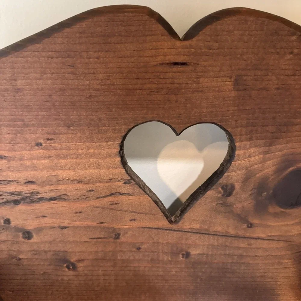 Country Pine Wooden Wall Shelf with Pegs Heart Cutout